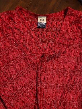 Croft & Barrow Metallic Red Open-Knit Cardigan Bathing Suit Cover up
